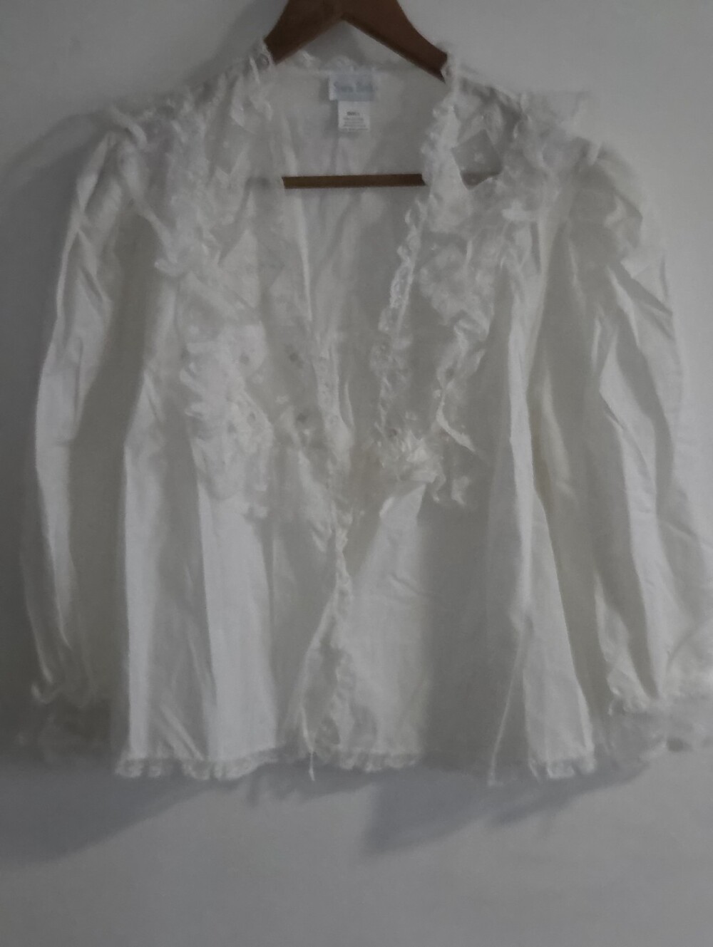Vintage Sara Beth Lingerie Jacket White Lace Pink Flowers, FLAW